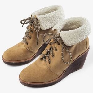 Caslon Gaby Women’s Wedge Boots Tan Faux Shearling Lace-Up Mountain Cozy 9.5